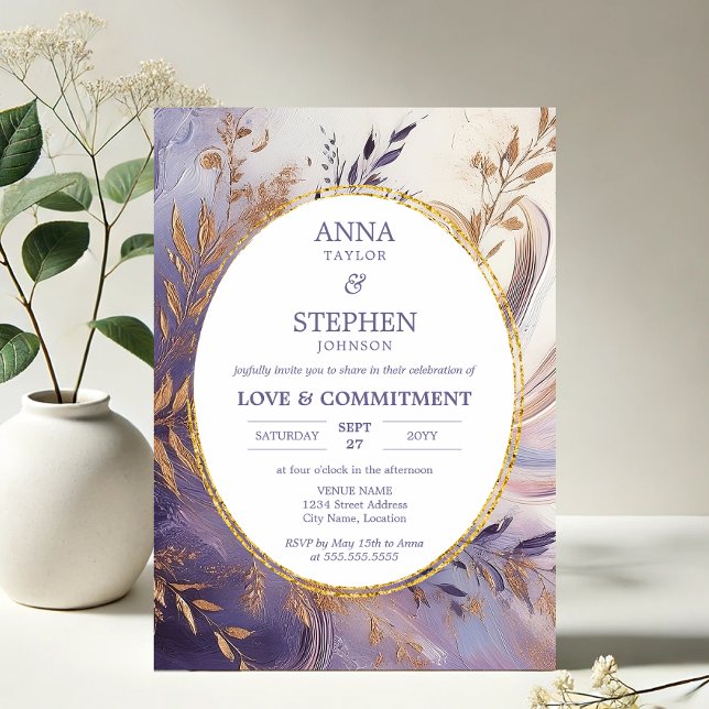 Contemporary Purple Elegance Commitment Ceremony Invitation (Contemporary Purple Lavender Elegance Commitment Ceremony invitation front in situ)