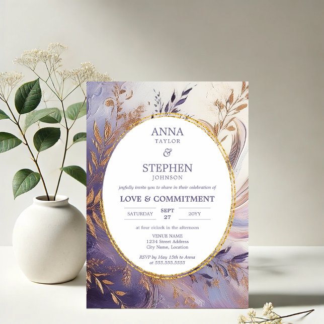 Contemporary Purple Elegance Commitment Ceremony Invitation (Contemporary Purple Lavender Elegance Commitment Ceremony invitation front in situ)