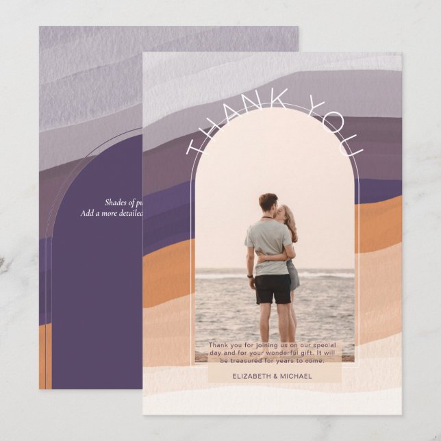 Contemporary Purple Orange Striped PHOTO THANK YOU Card (Front/Back)