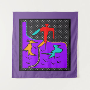CONTEMPORARY RED AND AQUA BIRD SHOW Tapestry