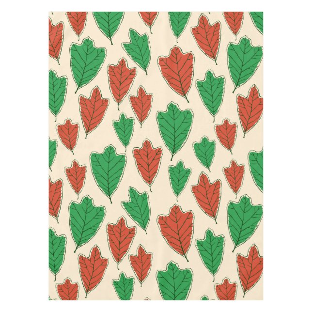 Contemporary Red and Green Oak Leaves Pattern Tablecloth (Front)