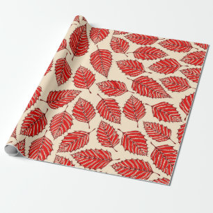 Contemporary Red Birch Leaves Pattern Wrapping Paper