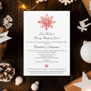 Contemporary Red Snowflake Winter Couple Shower Invitation