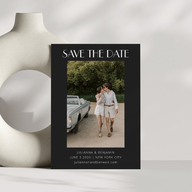 Contemporary Retro Art Deco Photo Wedding Black Save The Date (Creator Uploaded)