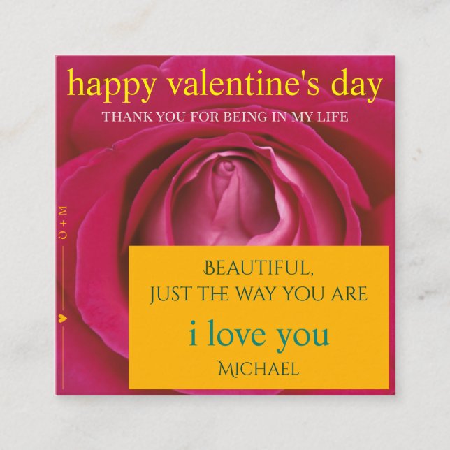 Contemporary romantic pink rose valentine's day  enclosure card (Front)