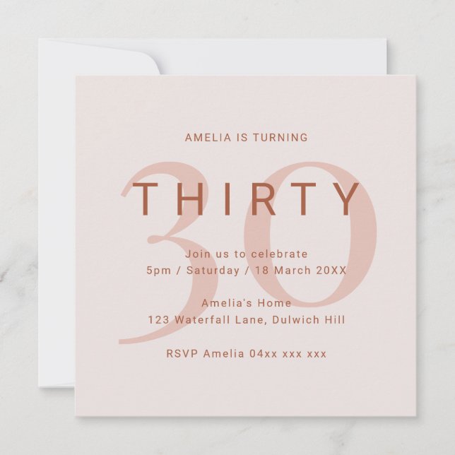 Contemporary Rose 30th Birthday Party Invitation (Front)