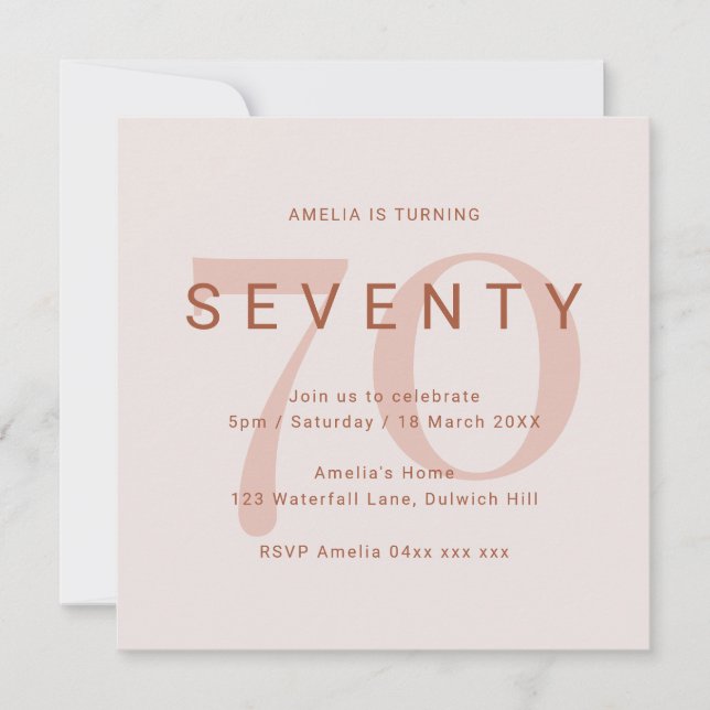 Contemporary Rose 70th Birthday Party Invitation (Front)