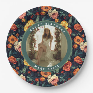 Contemporary Rose Themed 80Th Birthday Paper Plate