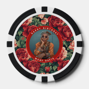 Contemporary Rose Themed Milestone Birthday Poker Chips