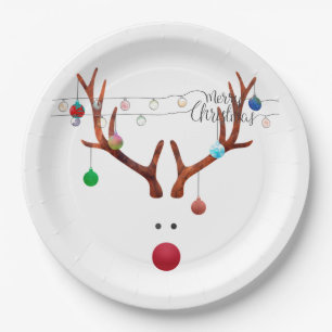Contemporary Rudolph with Light String Paper Plate