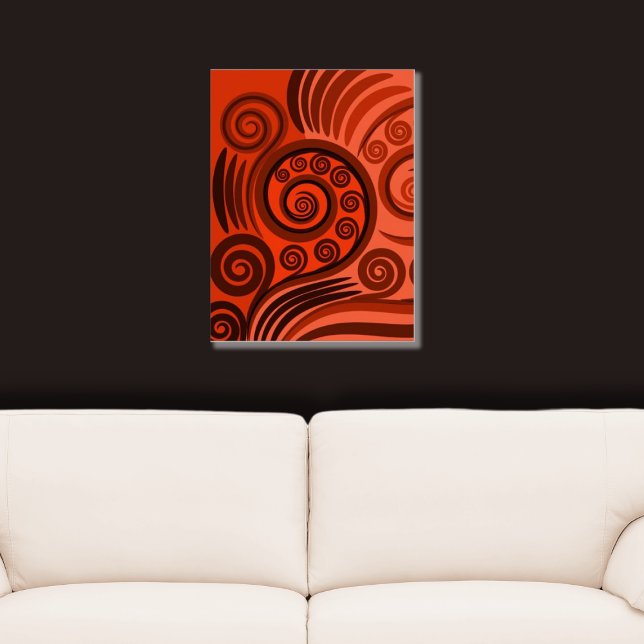 Contemporary Rust Orange Fern Curls  Poster (Red Orange Stylized Unfurling Fern Frond Poster)