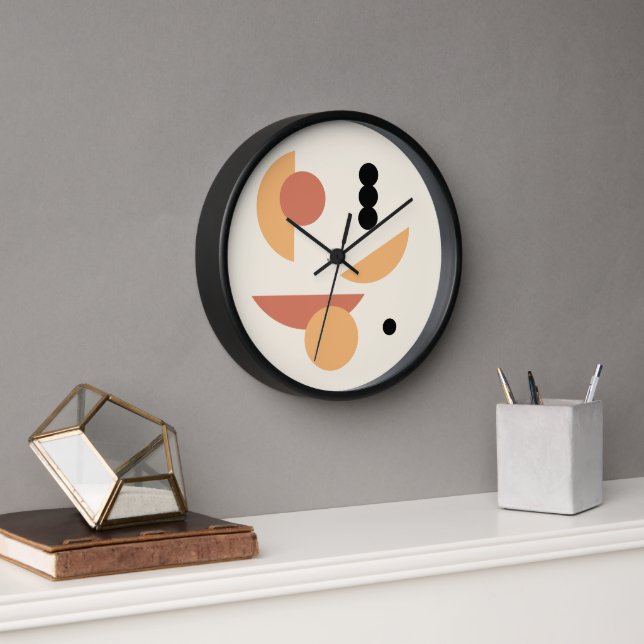 Contemporary Rust Red Sun Black Moon Circles Art Clock (Office)