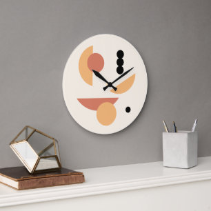 Contemporary Rust Red Sun Black Moon Circles Art Large Clock