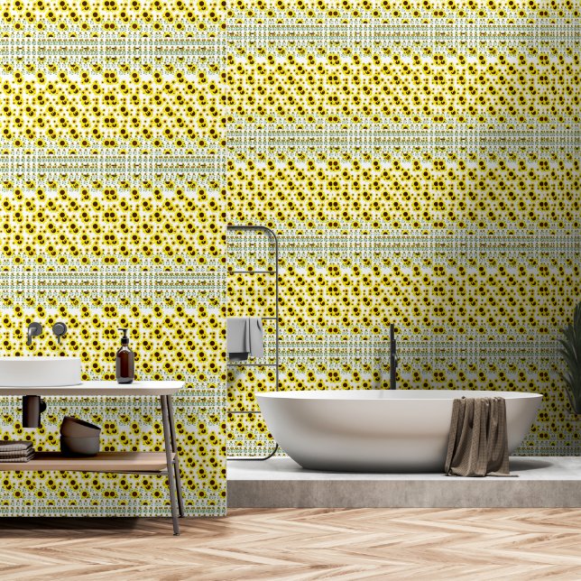 Contemporary Rustic Sunflower Pattern Wallpaper (Bathroom)