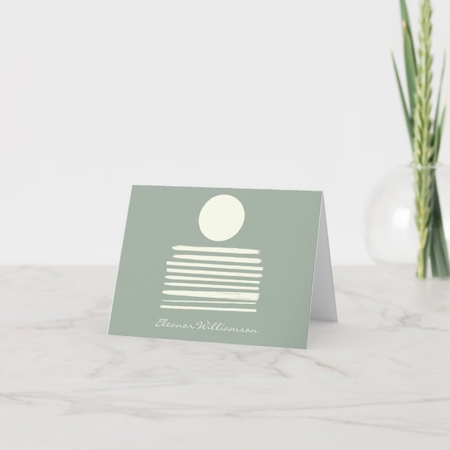 Contemporary Sage Green Abstract Art Personalised Note Card (Front)