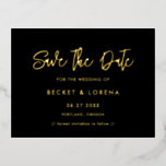 Contemporary Save the date black & gold foil card<br><div class="desc">A bold and trendy typography for your wedding stationery,  simple yet elegant with a black and real gold foil theme. You can easily change the foil colour: gold,  silver or rose gold.</div>