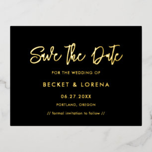 Contemporary Save the date black & gold foil card