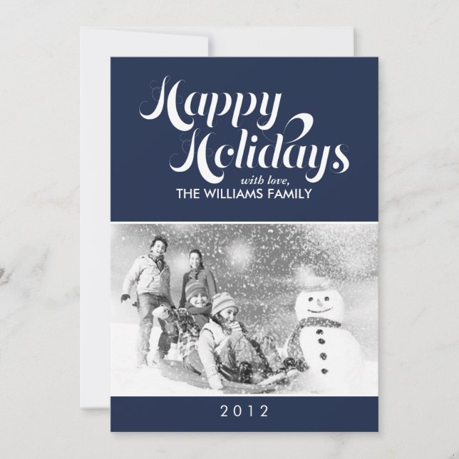 Contemporary Script Custom Photo Holiday Cards (Front)