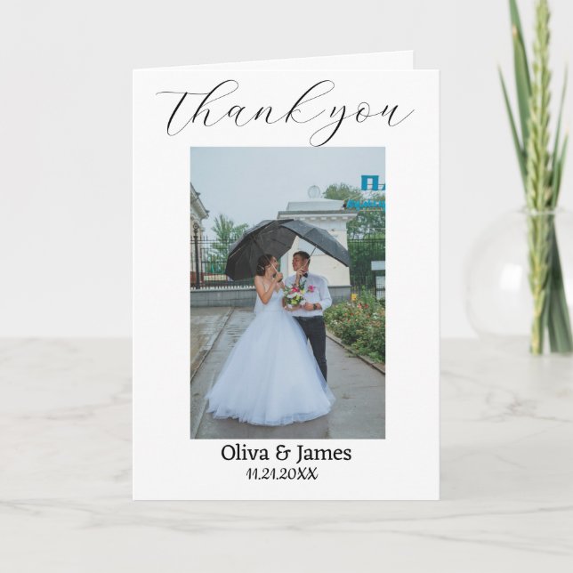 Contemporary Script Heart Wedding photo Thank You Card (Front)