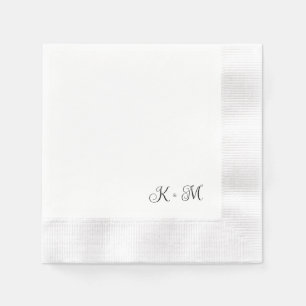 Contemporary Script Initials B/W Wedding Coined Napkin
