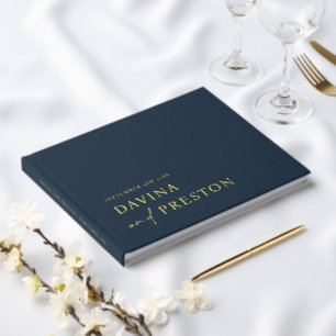 Contemporary Script Modern Simple Minimalist NAVY Guest Book