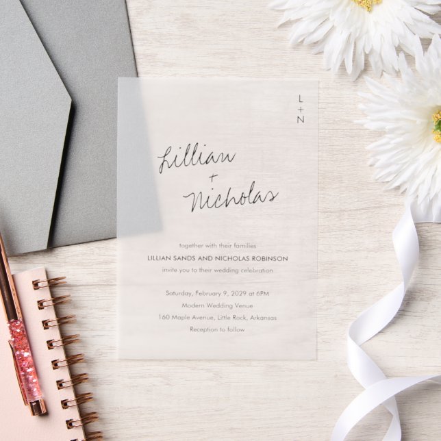 Contemporary Script Modern Wedding Vellum Invitations (Wedding)
