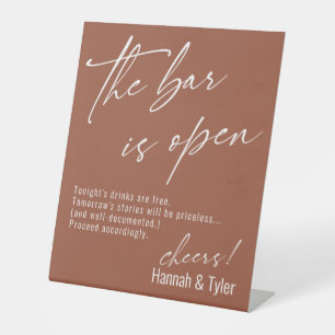Contemporary Script Terracotta The Bar is Open Pedestal Sign