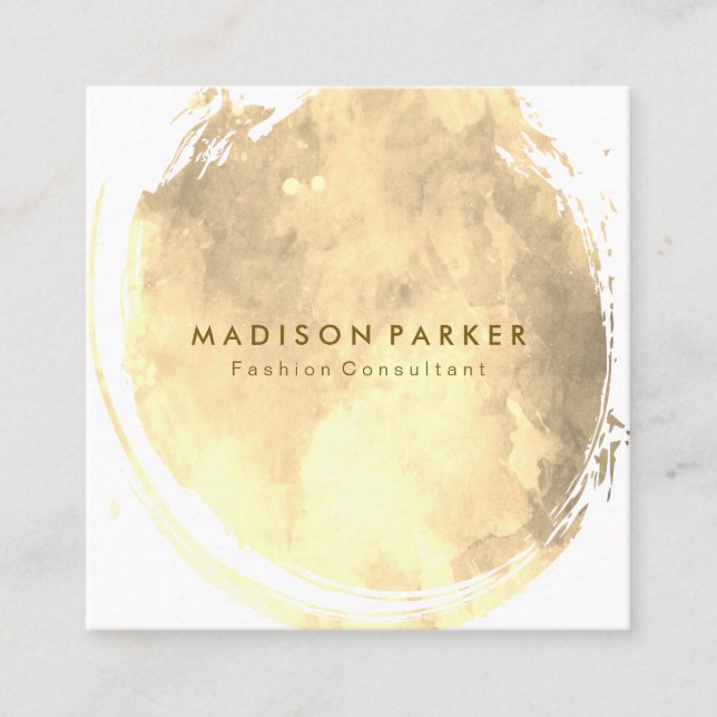 Contemporary Sepia Watercolor Brushed Square Business Card (Front)