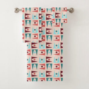 Contemporary Shapes Turquoise, Rust Bath Towel Set