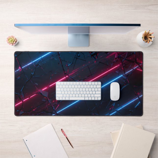 Contemporary Shattered Glass Abstract Neon Desk Mat (Office 1)