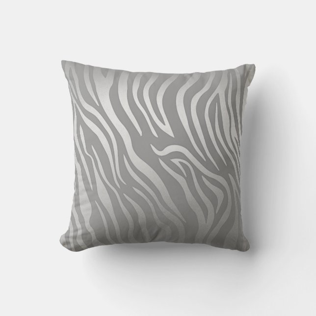 Contemporary  Silver Grey Zebra Animal Skin Cushion (Front)