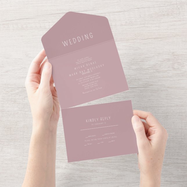 Contemporary Simple Dusty Rose Wedding All In One Invitation (Tearaway)