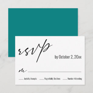 Contemporary Simple Elegant Teal Back Wedding RSVP Card