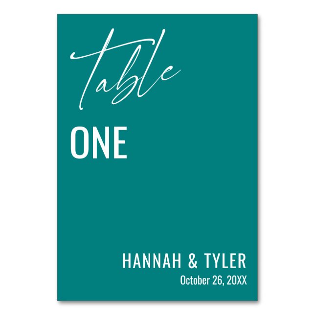 Contemporary Simple Elegant Teal Table Number (Front)
