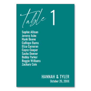 Contemporary Simple Elegant Teal Table Number