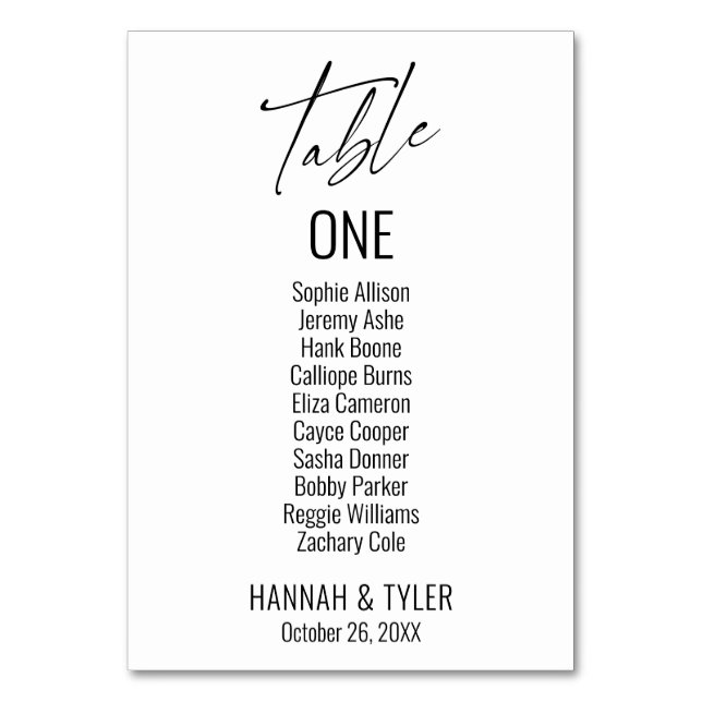 Contemporary Simple Elegant Typography Table Number (Front)