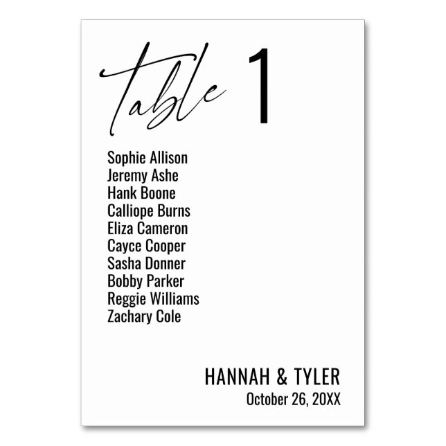 Contemporary Simple Elegant Typography Table Number (Front)