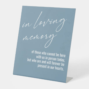 Contemporary, Simple In Loving Memory Dusty Blue Pedestal Sign