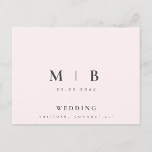 Contemporary Simple Sleek Monogram Blush Wedding  Invitation Postcard