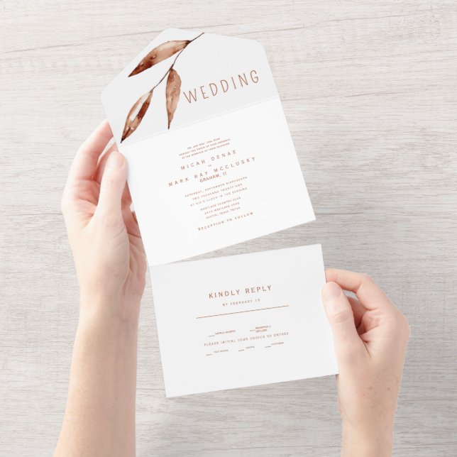 Contemporary Simple Terracotta Wedding All In One Invitation (Tearaway)