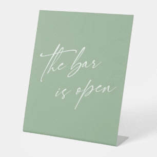 Contemporary, Simple The Bar is Open Sage Green Pedestal Sign