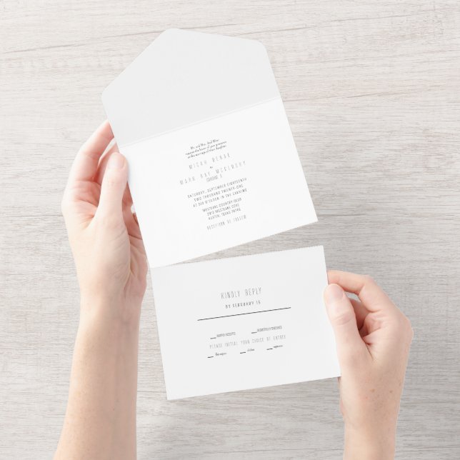 Contemporary Simple White Wedding All In One Invitation (Tearaway)