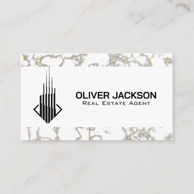 Contemporary Sky Scraper Building Logo Business Card (Front)