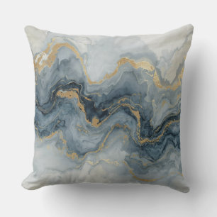 Contemporary Smoky Blue Grey Gold White Abstract  Cushion