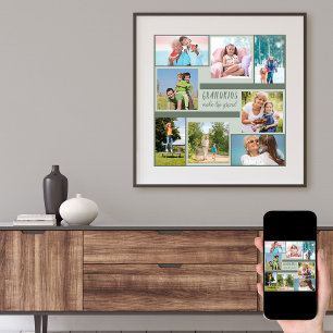 Contemporary Square Photo Collage for Grandparents Poster