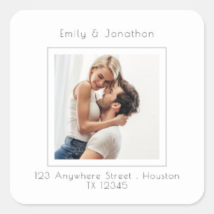 Contemporary Square Photo Wedding Return Address Sticker