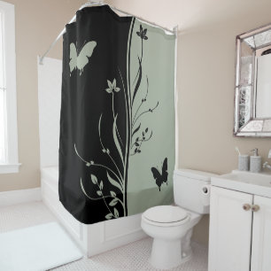 Contemporary striking Black and dried sage nature Shower Curtain
