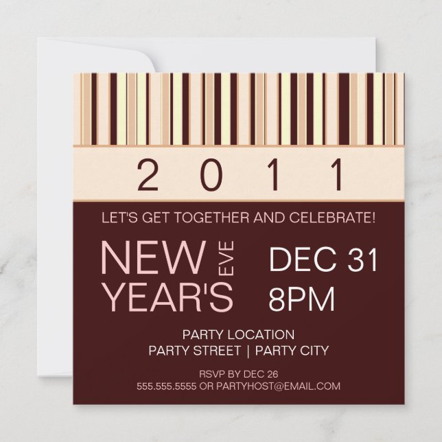 Contemporary Stripe New Years Eve Party Invitation (Front)