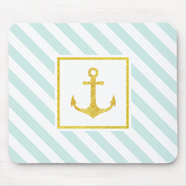 Contemporary Striped Design Golden Anchor Mouse Pad (Front)