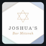 Contemporary Stripes Bar Mitzvah Square Sticker<br><div class="desc">Contemporary Bar Mitzvah sticker design by Shelby Allison in grey,  blue and gold that can be personalised with your text.</div>
